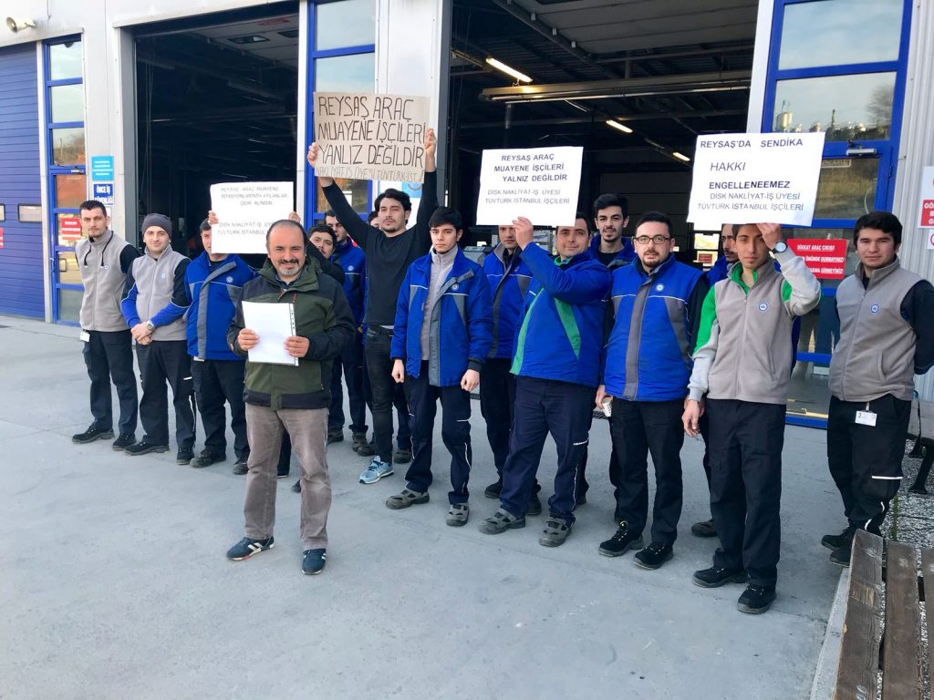 Nakliyat-İş’ten: TÜVTÜRK İstanbul Araç Muayene İstasyonlarında çalışan üyelerimizden işten atılan Reysaş İşçileri ile dayanışma eylemi