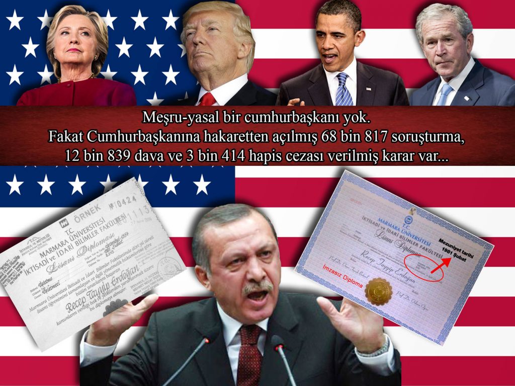 Meşru-yasal bir Cumhurbaşkanı yok. Fakat “Cumhurbaşkanına Hakaret”ten açılmış 68 bin 817 soruşturma, 12 bin 839 dava ve 3 bin 414 hapis cezası verilmiş karar var