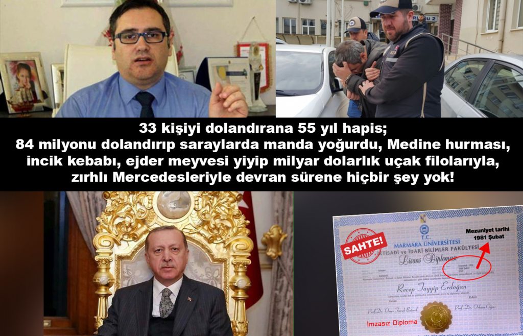 33 kişiyi dolandırana 55 yıl hapis; 84 milyonu dolandırıp saraylarda manda yoğurdu, Medine hurması, incik kebabı, ejder meyvesi yiyip milyar dolarlık uçak filolarıyla, zırhlı Mercedesleriyle devran sürene hiçbir şey yok!