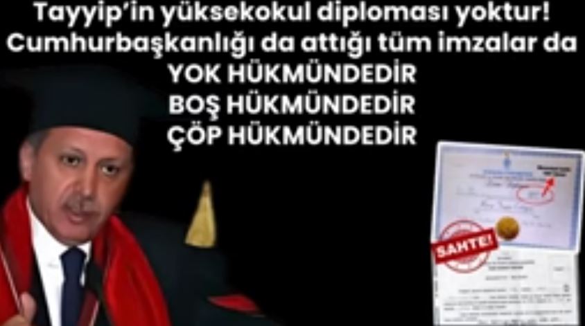 Tayyip’in yüksekokul diploması yoktur! Cumhurbaşkanlığı da attığı tüm imzalar da ÇÖP HÜKMÜNDEDİR