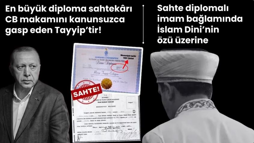 En büyük diploma sahtekarı CB makamını kanunsuzca gasp eden Tayyip’tir!